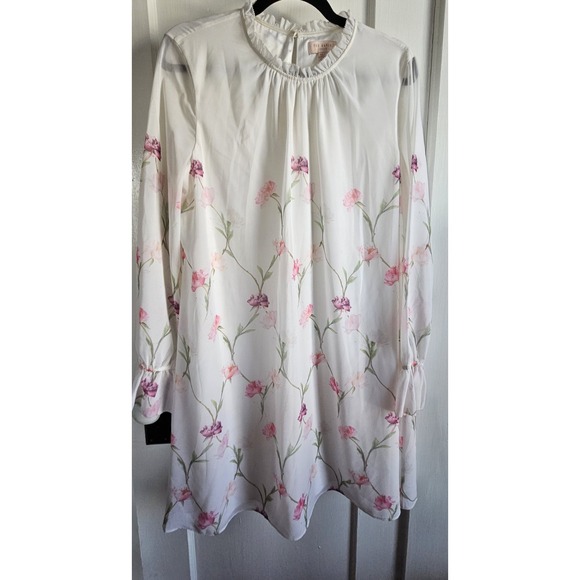 Ted Baker Dresses & Skirts - TED BAKER LONDON floral long sleeve shift lined dress ruffle neck woman Sz‎ 5